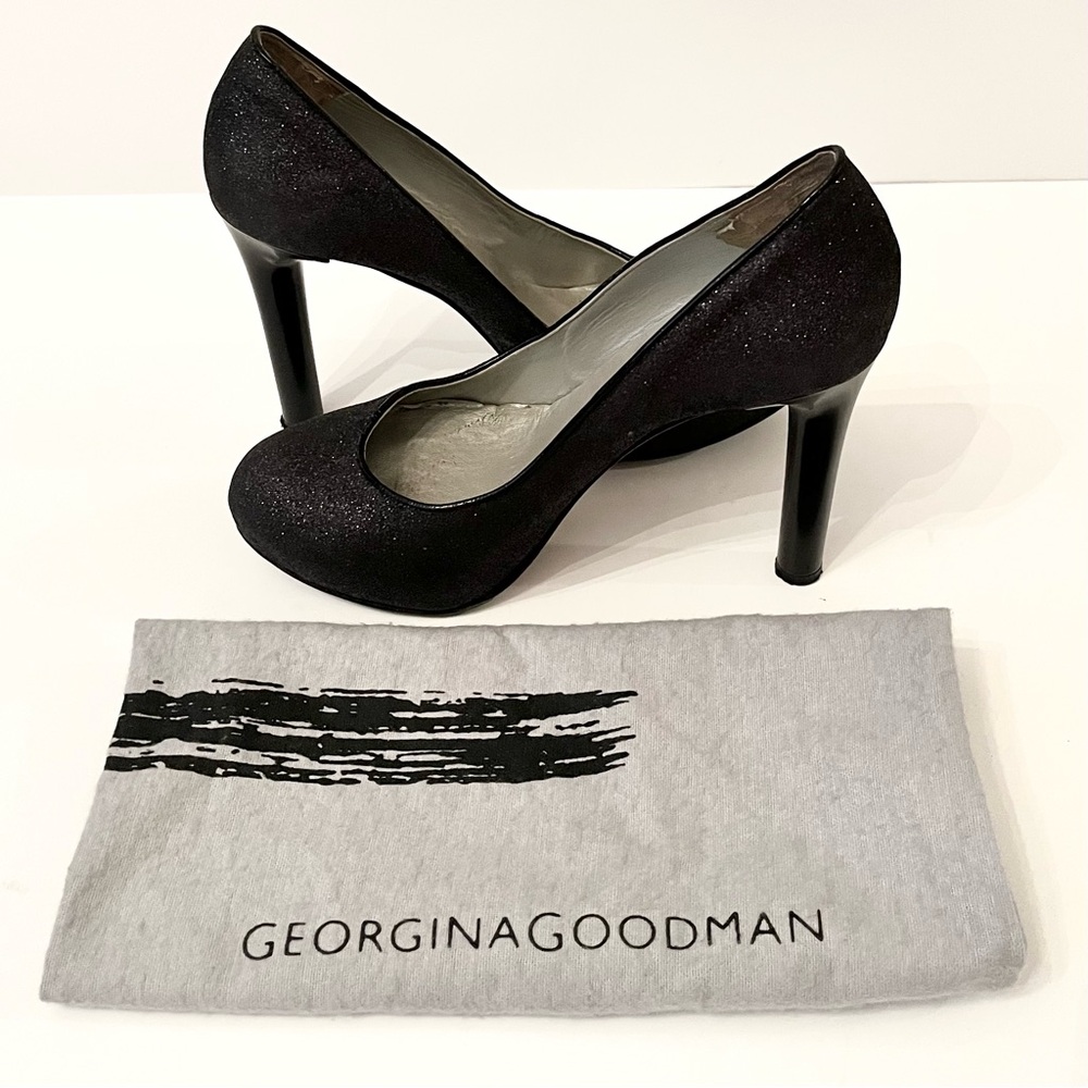 Georgina Goodman Robyn 3 Black Matte Glitter Patent Heels